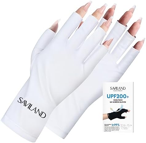 SAVILAND UPF200+ UV Gloves for Gel Manicures One Size Fit Most White