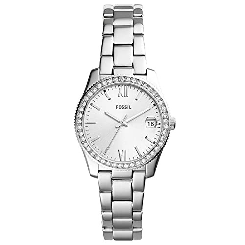 Fossil Uhr für Damen Scarlette Mini, Quarzwerk, 32mm Silbernes Edelstahlgehäuse mit Edelstahlarmband, ES4317