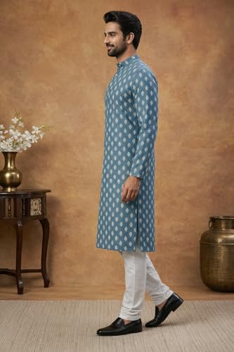 Image of Amazon Brand - Tavasya Men Floral Printed for Regular Fit Kurtas | Ethnic Wear | Festive | Cotton Blend | Knee Length