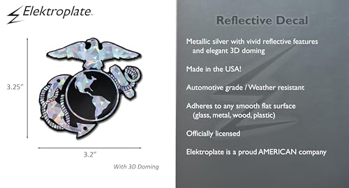 Image of Elektroplate US Marine Corps Insignia Premium Reflective Car Decal 3.25 inch | Officially Licensed USMC, Weatherproof Automotive Grade Metallic Domed Sticker - Water Bottle, Laptop & More; Made in the USA