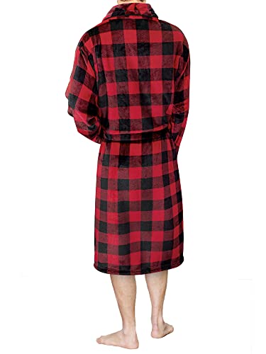 Pavilia Mens Soft Robe, Plaid Red | Warm Flannel Fleece Robes For Men, Soft Spa Bathrobe With Piping, Shawl Collar, And Pockets (Buffalo Checker Red) #TOP1