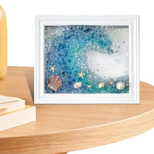 Œuvre d'art de verre de mer d'amitié, cadeau idéal avec cadre blanc