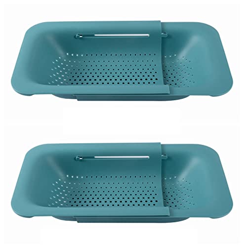 Qihtldsy Over The Sink Colander Strainer Basket - Perfect For Washing Vegetables And Fruits, Draining Cooked Pasta And Dry Dishes - Extendable - New Home Kitchen Essentials - (Green, 2 Packs) #TOP5