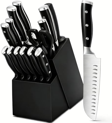 Knife Set, 15 Piece Premium Kitchen Knife Block Set, Razor-Sharp,...