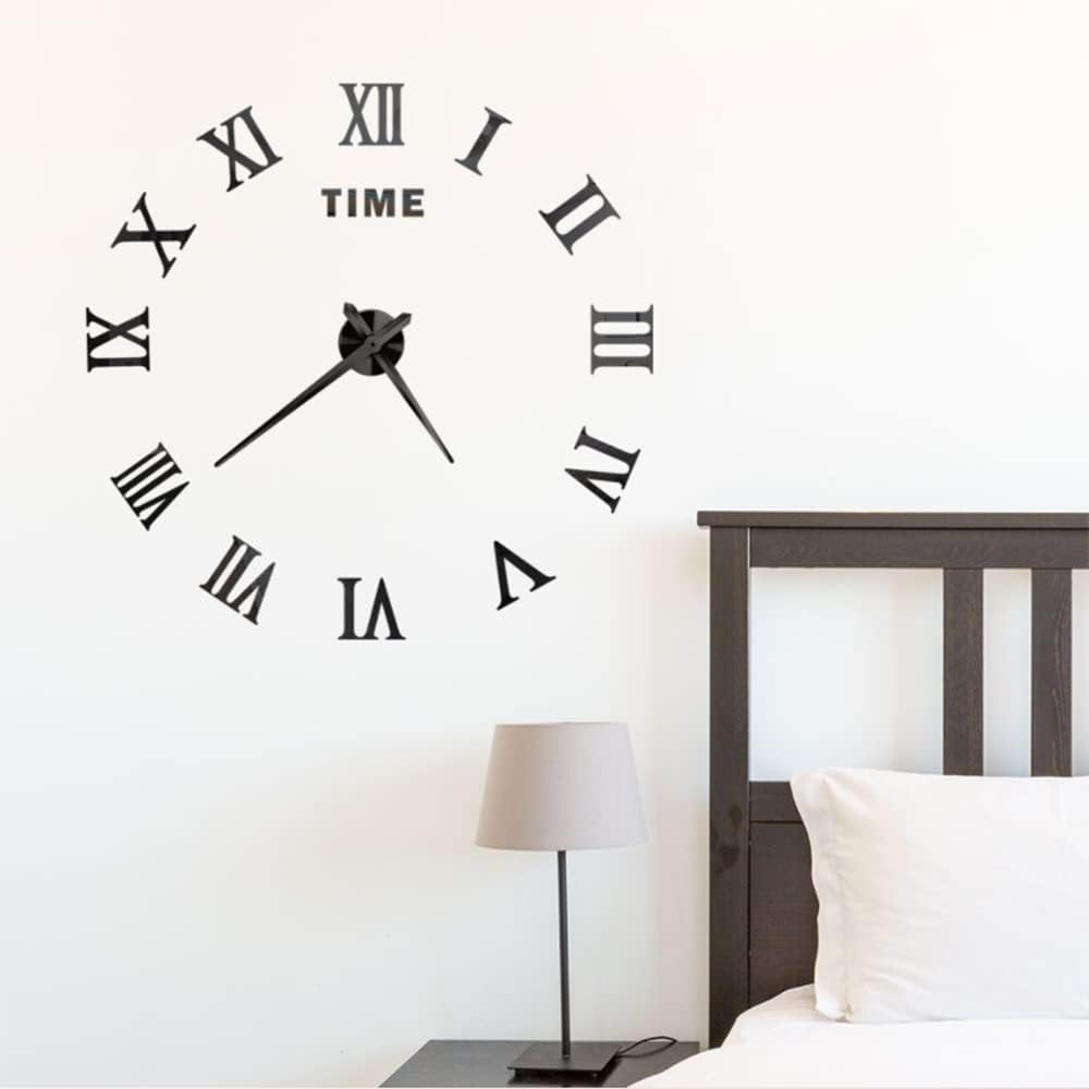 47 Inch Wall Clock Adhesive Acrylic DIY Clock for Home Living Room Bedroom Office Decoration(Black)