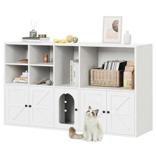 IRONCK Cat Litter Box Enclosure for 2 Cats, Litter Box Furniture Hidden with Double Room and Large...