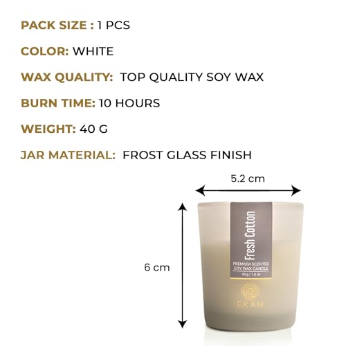 Image of EKAM Fresh Cotton Votive Soy Wax Scented Candle, 40 Grams, 10 Hours Burn Time| Long Lasting Premium Candles | Ideal for Home Decor | Gifting & Aromatherapy