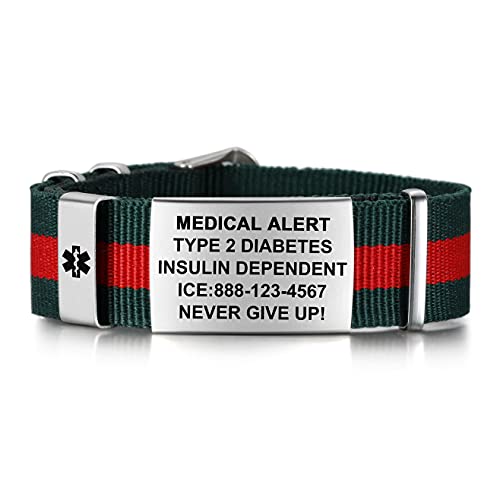 Medical Alert Bracelets for Women & Men | Emergency Medical ID Bracelets | Free Engraving Sport Medical Bracelet with Nylon Wristband | Adjustable Medical Bracelets 6.5-8.5 Inches