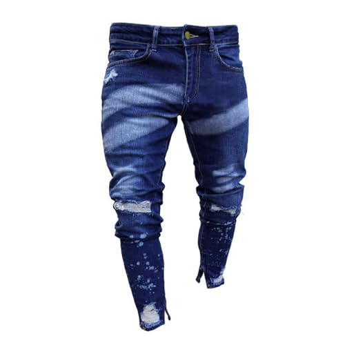Men's Destroyed Denim Pants Stretch Ripped Tapered Leg Jeans Lightweight Distressed Washed Jean Pants