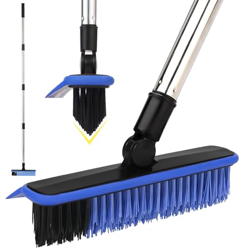 Grout Cleaner Brush with Long Handle V-Shaped Floor Scrub Brush Swivel Grout Brush Stiff Bristle Floor Grout Scrubber for Bathroom Tile Line Crevice Kitchen Wall Deck Garage (Blue)