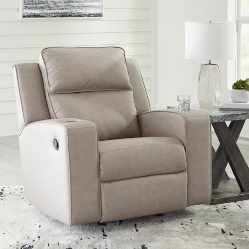 Image of Signature Design by Ashley Faux Leather Rocker Recliner Chair, Pebble Gray