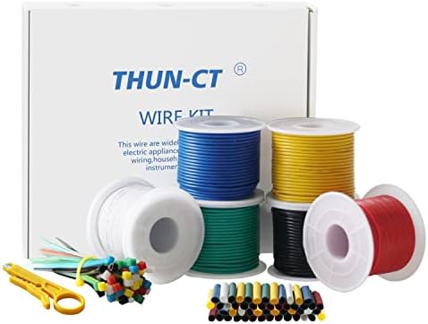 THUN-CT 18 AWG 0.82mm² Electronic Wire Kit 55.2Meter In Total (6 Colors 9.2Meter /30Feet Each), Tinned Copper Wire Insulated Wires- 18 Gauge Stranded Hook Up Wires Kit For DIY
