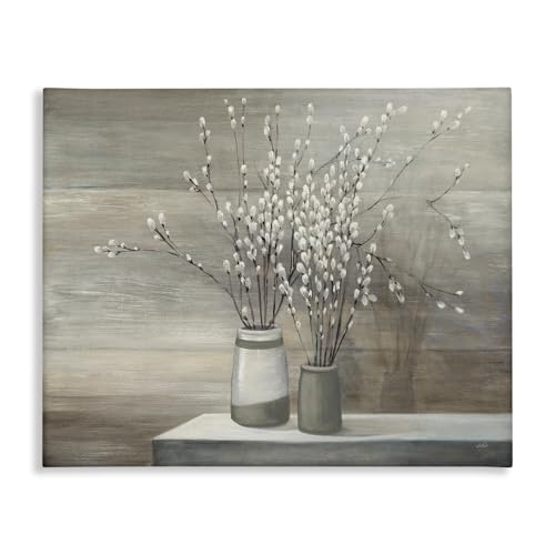 Image of Pussy Willow Still Life Rustic Farmhouse, 16 x 20 Inch Canvas Wall Art | Stupell Industries . By Wild Apple Portfolio . Ready to hang . Classic country charm . Made in USA