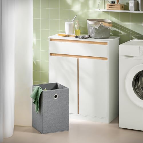 SoBuy Armario de Baño Cesto para Ropa Sucia con 1 Cesto 1 Puerta y 1 Cajón Blanco 71 x 33 x 85 cm BZR79-W ES - imagen 8