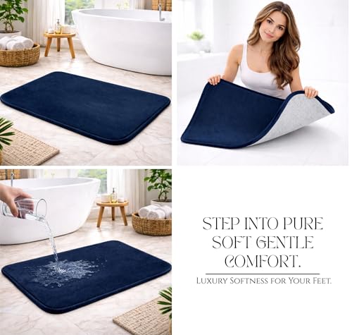 Image of VAS COLLECTIONS Memory Foam Bath Mat Non-Slip Anti-Skid Bathroom Rug (16x24 Inches) | Super Absorbent Quick Dry Shower & Tub Floor Mat (Royal Navy)