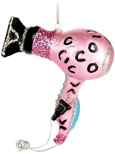 BRUBAKER Föhn Rosa mit Leopard Muster - Handbemalte Weihnachtskugel aus...