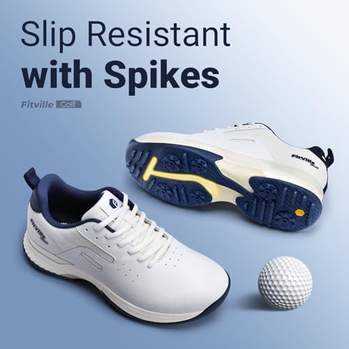 Image of FitVille Professional Mens Golf Shoes Extra Wide Spiked Golf Shoes for Men Waterproof