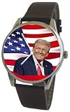 Donald J. Trump Mr. President On The Dial of The Large Polished Chrome Watch with A Black Leather Strap