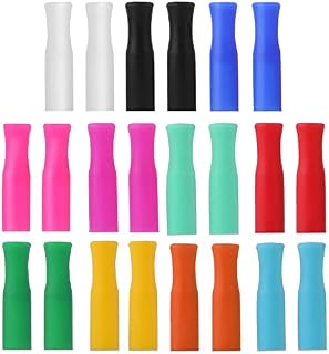Grevosea 22 PCS Reusable Silicone Straw Tips Multicolored Food-Grade Straw Tips 1/4 Wide Metal Straws Covers for Long Stainless Steel Drinking Straws(6MM Outer Diameter)