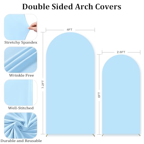 Image of MLMC Arch Backdrop Cover Set of 2 6+7.2FT Blue Fitted Spandex Backdrop Stand Cover Stretchy Round Top Chiara Arch Cover for Baby Shower Birthday Party Wedding Ceremony Photography Background Decor
