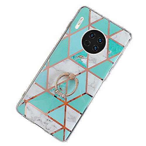 Robinsoni Case Compatible with Huawei Mate 30 Cover Silicone TPU Case Mirror Reflection Marble Case with Ring Colorful Kickstand Cover Ultra Thin Silicone Bumper Case Marble Ring Case Red