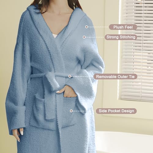 Image of bearberry Plush Hooded Bath Robe Women's Loungewear Sleep Robe Indoor Outfit