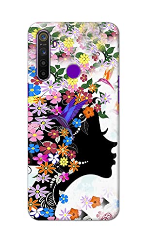 Image of Printed Hard Back Cover Case for Realme 5 | Realme 5s | Realme 5i | Realme Narzo 10 Back Cover (Floral Hairstyle Girl) -1803