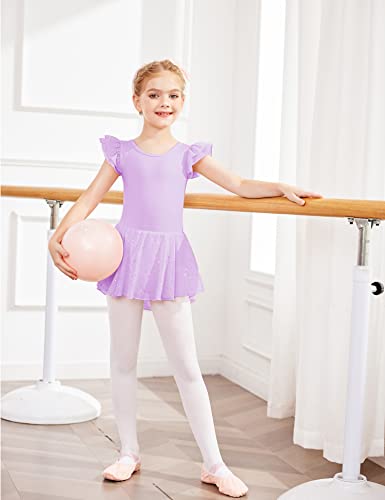 Image of Arshiner Girls Ruffle Sleeve Ballet Dance Dress Tutu Skirted Leotard