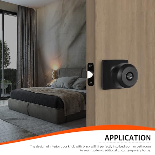 Haidms 6 Pack Matte Black Door Knobs Interior, Privacy Interior Door Knob for Bedroom or Bathroom Classic Black Round Doorknobs Hardware(Square Panel Interior Door Konbs) - Image 2