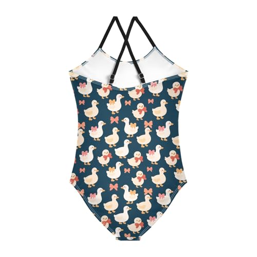 senya Girls Swimsuits One-Piece Swimwear Tie Bathing Suit Beach Summer Round Neck 9-10T Duck Bow Pattern2