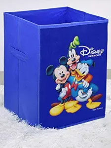 Kuber Industries Disney Team Mickey Print Non Woven Fabric Foldable Laundry Basket, Toy Storage Basket, Cloth Storage Basket with Handles (Royal Blue)-KUBMART1194