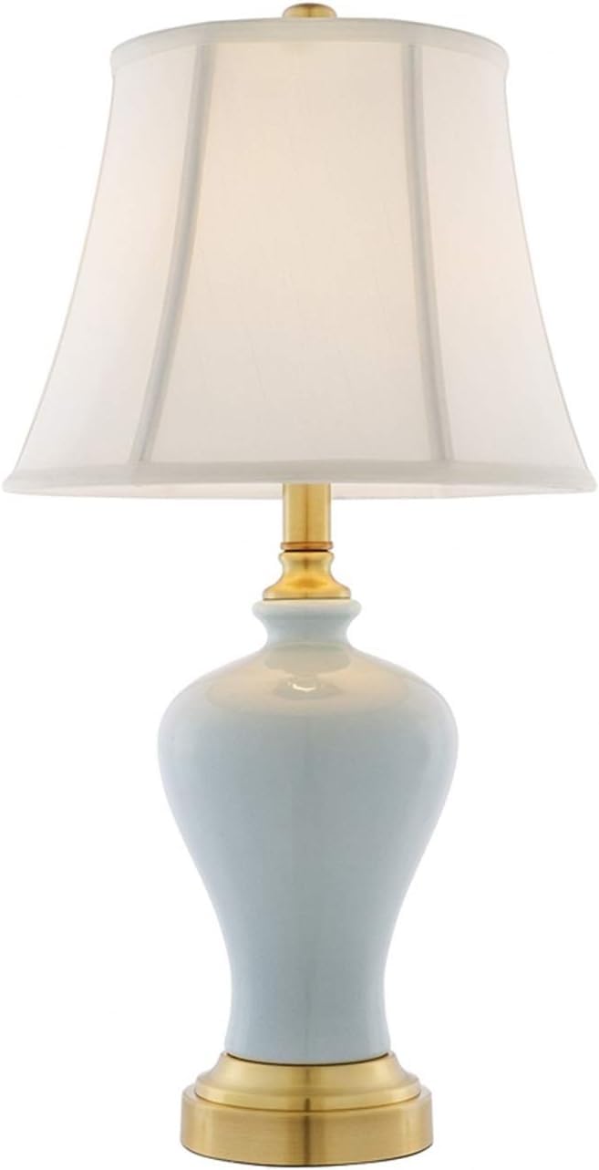 DFAEEKIYO Bedside Table Lamps Modern Ceramic Lamp for Living Room Bedrooms Light Nightstand White Drum Fabric Shade Decorative