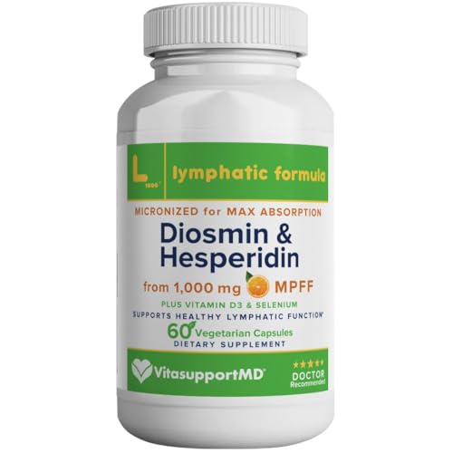 VITASUPPORTMD Lymphatic Formula, Diosmin Hesperidin 1000 mg, MPFF Lymphatic Support, Lymph System Support, Vitamin D3 and Selenium Supplement, 60 Capsules