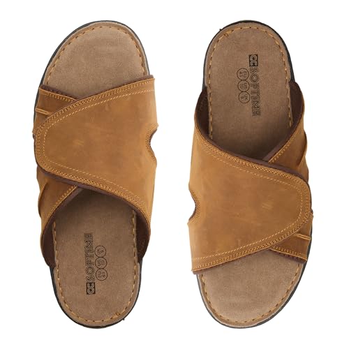 CCSOFTIME Summer Mens Sandals, Mens Leather Sandal with Adjustable Strap,Open Toe Comfortable Soft Beach Suede Sandals for Men Summer Slippers for House,Beach,Poolside,Garden,Holiday Lt Brown-42