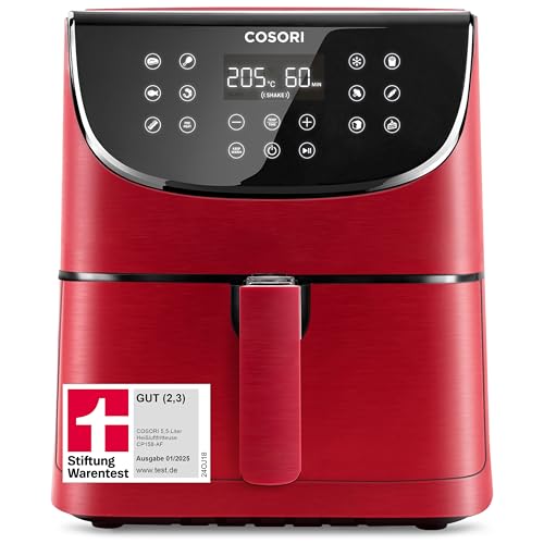 COSORI Heißluftfritteuse, Airfryer Testsieger 2024, 11-in-1 Air Fryer XXL 5,5L, Heissluftfritteuse mit Shake-Reminder, 97,3 Prozent ölsparend, 67,5 Prozent energiesparend, spülmaschinenfest Körbe, Rot
