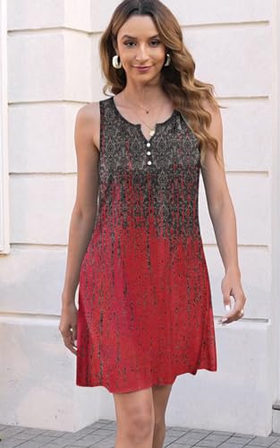 Image of Disamer Womens Summer Dress 2026 Casual Button Down V Neck Sleeveless Boho Floral Beach Sundresses Vacation A-Line Dresses
