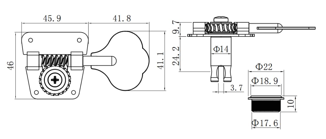 Guyker Tunery basowe (4 po lewej stronie) – współczynnik 1:20 Open Gear Tuning Key Pegs zamiennik głowicy maszyny do elektrycznej gitary jazzowej gitary basowej lub instrumentów precyzyjnych - GK530