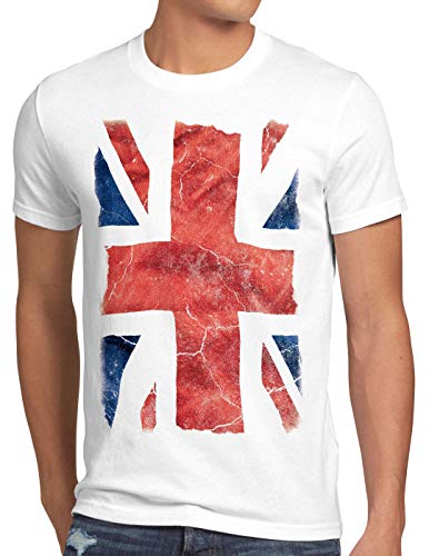 style3 Union Jack Camiseta para Hombre T-Shirt Gran bretaña Inglaterra London pabellón, Color:Blanco, Talla:4XL