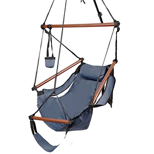 Chair Outdoor Indoor Hammock Hanging Air Deluxe Swing Chair Solid Wood 250lb/Blue Color