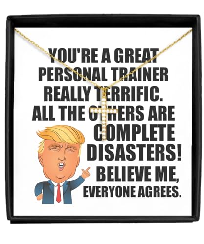 Trump Personal Trainer Necklace Pendant Funny Gift For Personal Trainer Coworker Gag Great President Fan Potus Quote Office Joke Jewelry With Chain Message Card Box