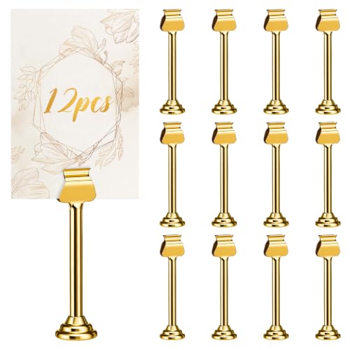 Image of 12 Pcs Wedding Table Number Holder 4 Inch Metal Gold Place Card Holders Bulk Harp Clip Table Sign Stands Card Holder Display for Wedding Picture Memo Notes Menu Restaurants Birthday Decor