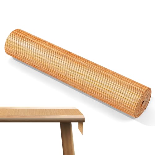 LALADEFIEE Tapete Enrollable de Bambú Natural 2 Metros Largo, Mantel Individual Cortable 30 CM Ancho, Protección para Mesa de Comedor y Decoración de Té