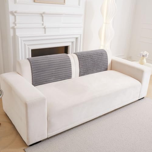 Image of HOMETHREADS 600GSM Thick & Soft Rabbit Fur Plush Sofa Cover-Luxurious Cozy Slipcover, Washable & Pet-Friendly, Anti-Scratch Protector for Sofas (Faux Linning Grey, 1Pc Backrest | 70x70cm)