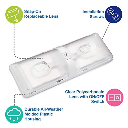 Lumitronics Rv Euro-Style Interior 12V Ceiling Double Dome Light #TOP3