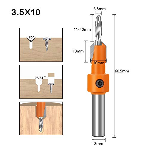 Foret d'Toupie Bois 10mm Jeu de 5 Pcs Carbure HSS avec Queue 8mm - 7