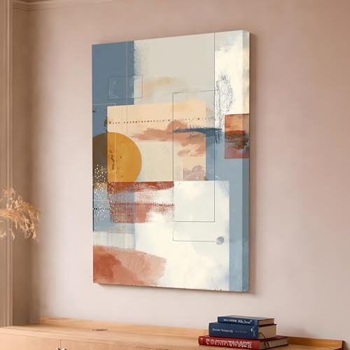 Image of Modern Abstract Stretched Canvas Painting For Living Room | Multicolor Geometric Stretched Canvas Wall Art For Livingroom Home Decor, Bedroom, Hallway's, Office, Hotel - 56x86 cm