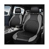ZNDAW Leather Car Seat Covers Full Set, Luxury Breathable Front Rear Seat Cushion with Headrest Cover, All Season Waterproof Vehicle 5 Seats Protectors for Most Cars Trucks SUVs (Black & Gray)