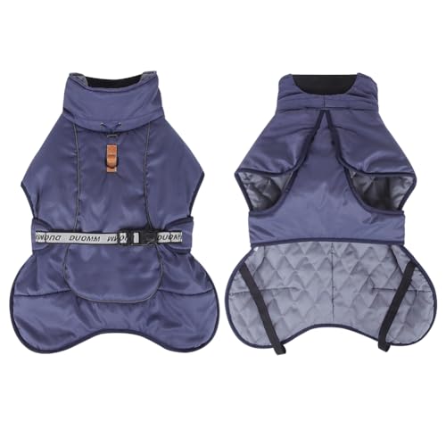 DoggieKit Dog Coats WaterProof Windproof Warm Winter Safe Threaded Reflective Strips Jacket for Medium Large Dogs with Harness Hole Puppy Pet Cold Weather Outfit Clothes Vest (Navy - Image 3