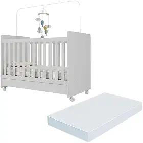 Berço Americano 3x1 com Colchão Incluso e Rodízios Pimpolho Multimóveis Mp4308 Branco