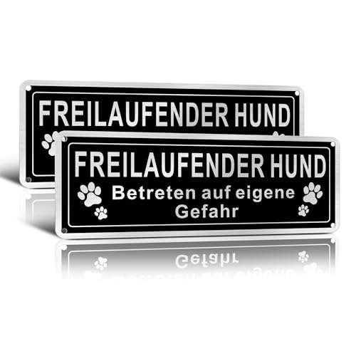 SINMAO Schild Freilaufender Hund Retro Schwarz 25x9cm Gebürstetes Aluminium, Schild Achtung Hund Betreten auf Eigene Gefahr 2 Stück
